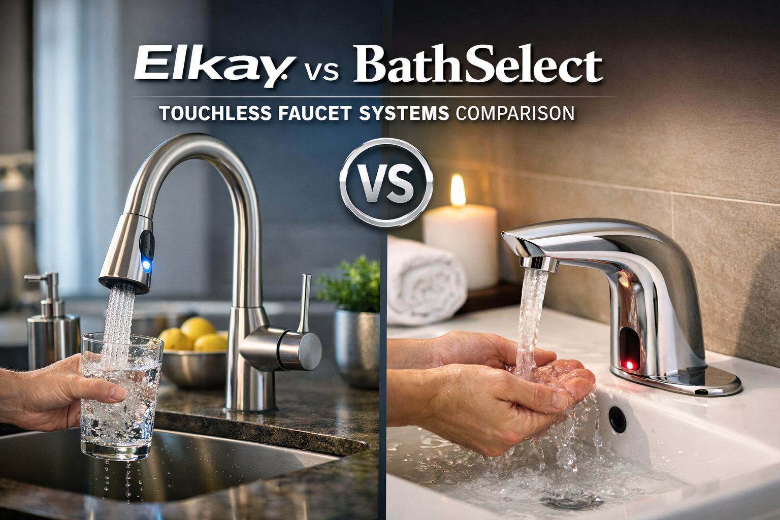 Elkay vs BathSelect commercial touchless faucet systems technical comparison